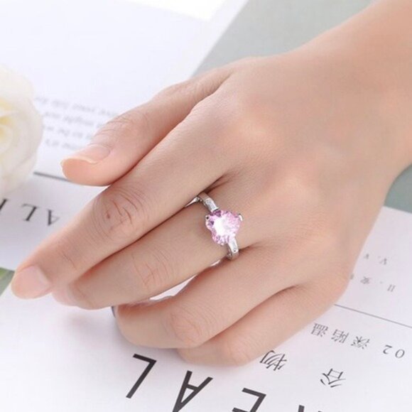 Pink Zircon Heart Sterling Silver Plated Ring size 9 - Picture 10 of 10